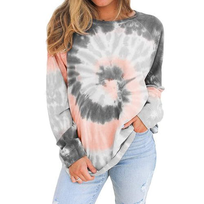 Womens Gradient Long Sleeve Tie Dyed T Shirt Top Round Neck Sweater