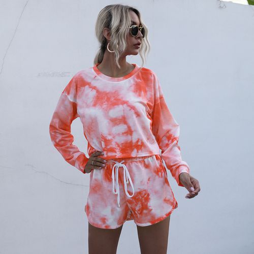 Womens Tie Dye Printing Leisure Home Top and Shorts Two-piece Set Sportswear