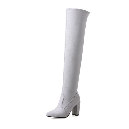 Women Pointed Toe Velvet High Heel Thigh High Boots