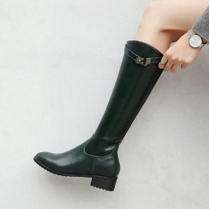 Women Pu Leather Low Heels Tall Motorcycle Boots