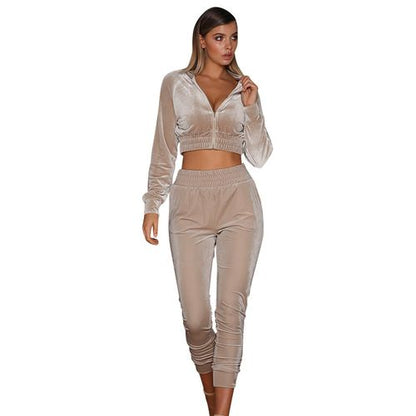 Womens Velvet Sportswear Two-piece Suit