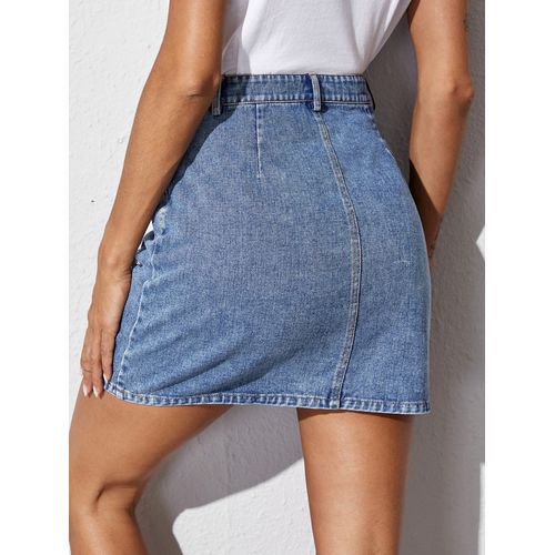 Inshigh Waist Denim Fashion Beads Packet Buttock Women Skirts