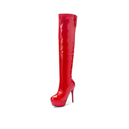 Women Patent Leather High Heel Platform Thigh High Boots