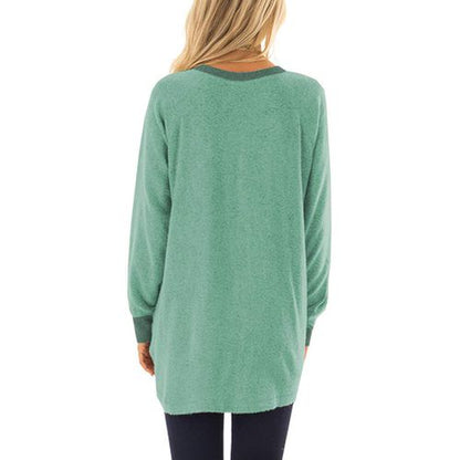 Women Color Contrast Pocket Sweater Long Sleeve Pullover Sweatshirt T-shirt