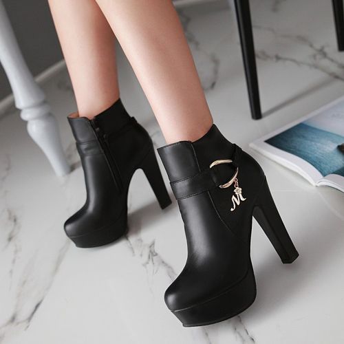 Women's Belt High Heels Platform Short Boots