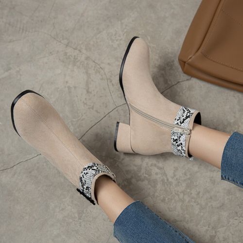 Women Snake-print Low Heels Short Boots