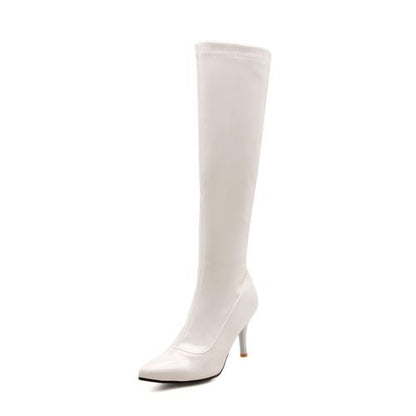 Women Pointed Toe Zip High Heel Tall Boots