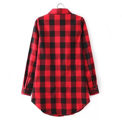 Leisure Plaid Spring Slim Joker Medium and Long Women Blouses