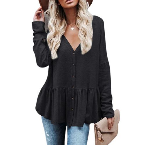 Women Mid-length Single-breasted Buttoned Long-sleeved Cardigan Irregular Hem Tops