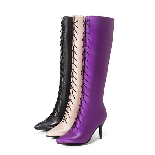 Women Stain Pointed Toe High Heel Tall Boots