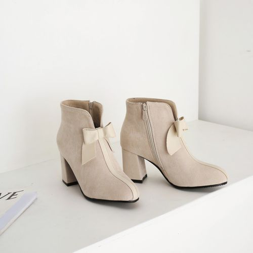 Round Toe Bow Tie Women's High Heeled Ankle Boots