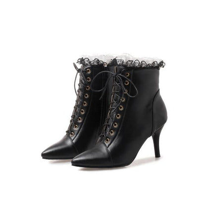 Pointed Toe Lace Up Women's Stiletto Heels Ankle Boots