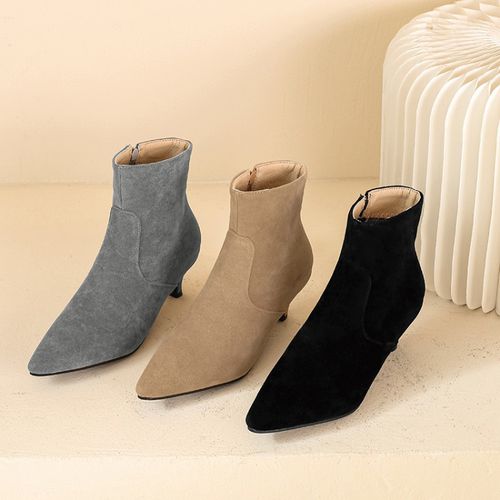 Pointed Toe Zipper Women's High Heeled Ankle Boots