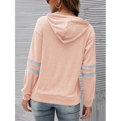 Womens Contrasting Striped Hoodie Kangaroo Pocket Sweater