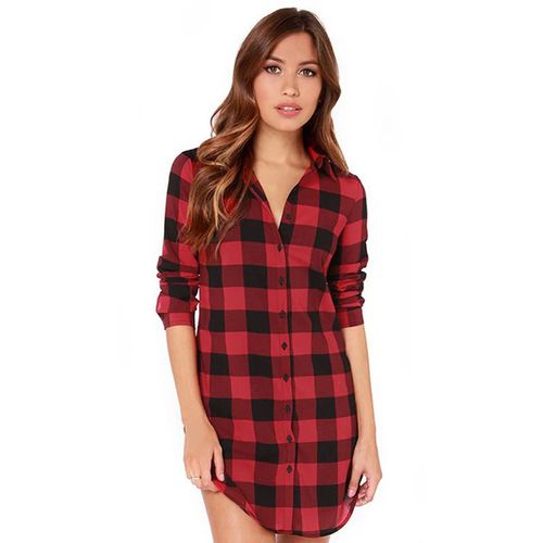 Leisure Plaid Spring Slim Joker Medium and Long Women Blouses