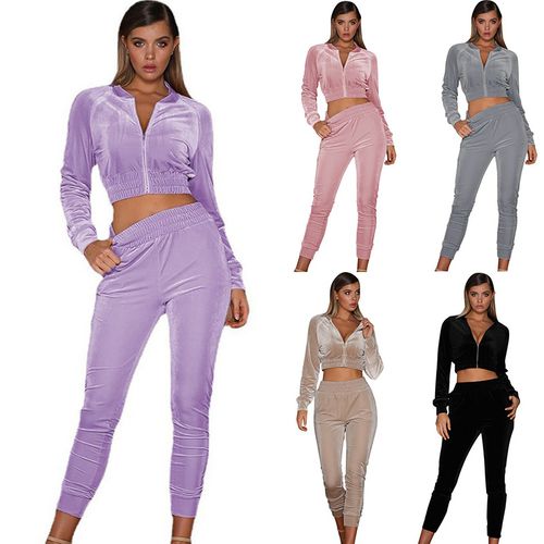 Womens Velvet Sportswear Two-piece Suit