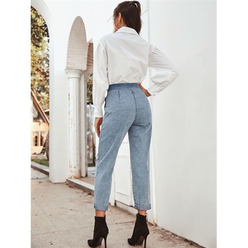 Snowflake High Waist Inelastic Denim Pant Women Jeans