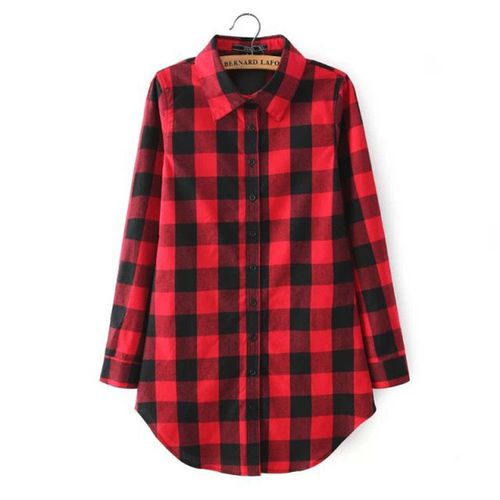 Leisure Plaid Spring Slim Joker Medium and Long Women Blouses