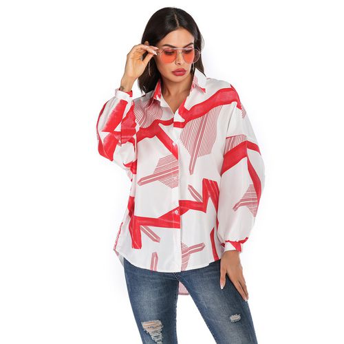 Printed Casual Spring Loose Show Thin Medium-length Women Blouses