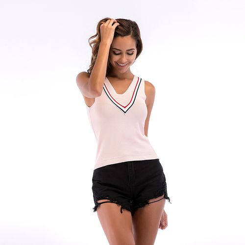 V-neck Short Stitching Lace Up Women Sling Tank Top