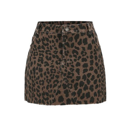 Sexy Leopard Print Printed Packet Buttock Skinny Retro A-linedenim Short Women Skirts