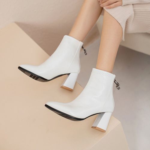 Women Pointed Toe Patent Leather High Heels Short Boots