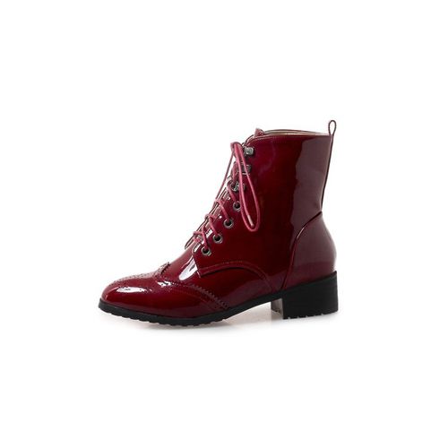 Round Toe Patent Leather Lace Up Women's Ankle Boots