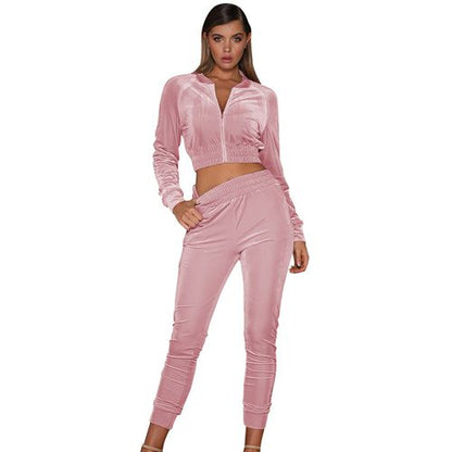 Womens Velvet Sportswear Two-piece Suit