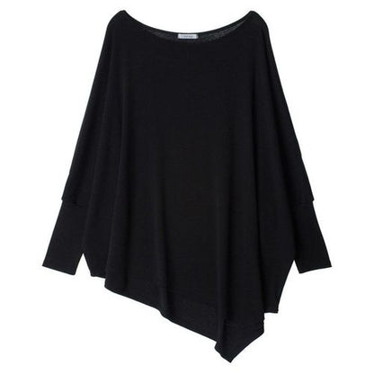 Solid Bat Sleeve  Autumn Dress Loose Large Size Irregular Round Collar Top Women T Shirts