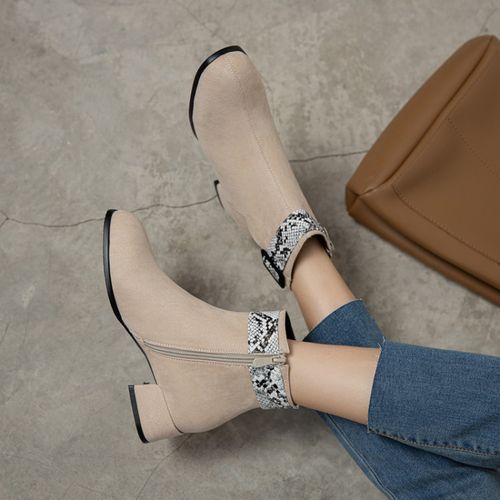 Women Snake-print Low Heels Short Boots