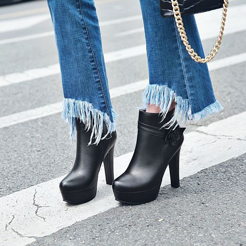 Women's Flower High Heels Platform Short Boots