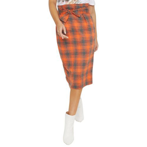 Plaid Mid Long All-matched Belt A-line Women Skirts