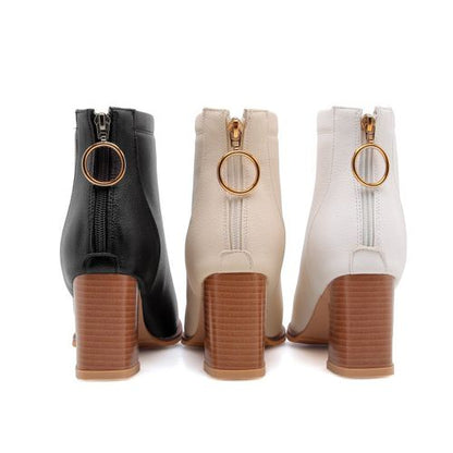 Round Toe Zip Women's High Heeled Ankle Boots