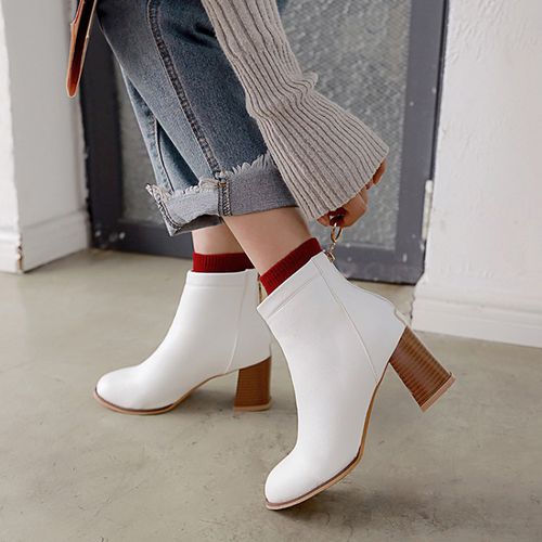 Round Toe Zip Women's High Heeled Ankle Boots