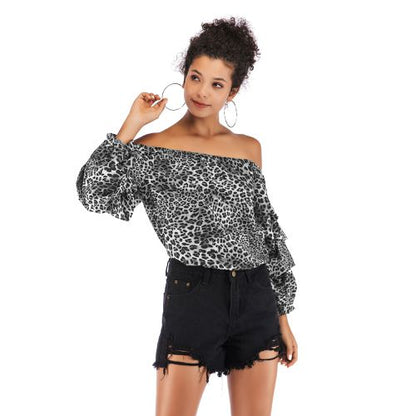 Sexy Printed with Off-shoulder Spring Women Chiffon Shirt Blouses