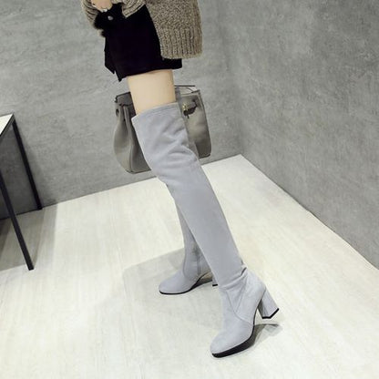 Women Zipper High Heel Thigh High Boots