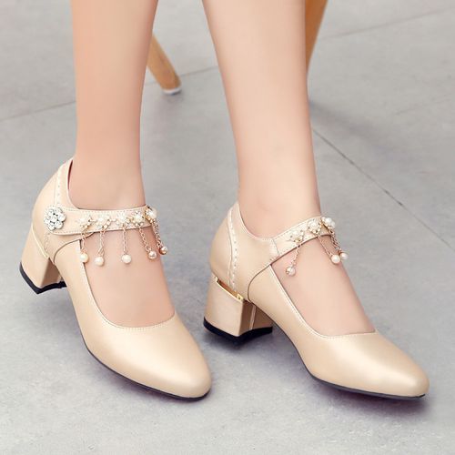 Women Rhinestone Tassel High Heeled Chunky Heels Pumps