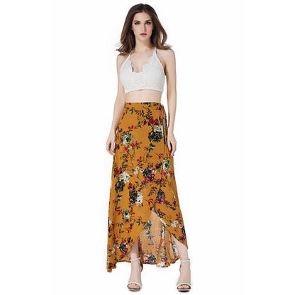 Slit High Waist Cotton Long Daily Cross-tied Women Skirts