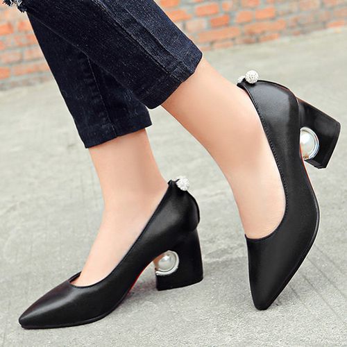 Women Pearl High Heeled Chunky Heels Pumps