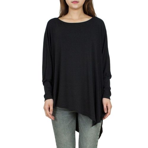 Solid Bat Sleeve  Autumn Dress Loose Large Size Irregular Round Collar Top Women T Shirts