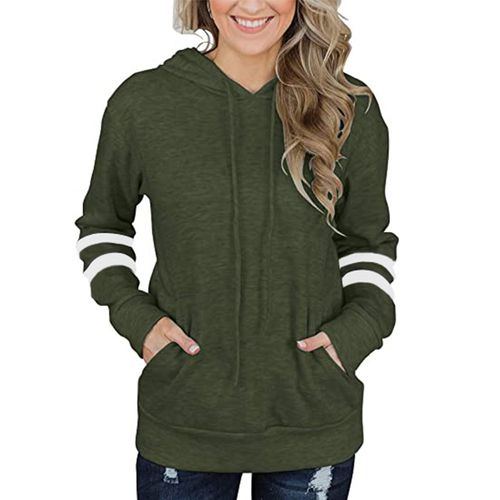 Womens Contrasting Striped Hoodie Kangaroo Pocket Sweater