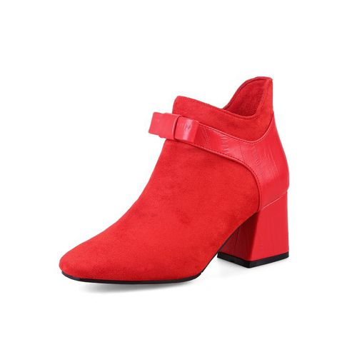 Square Toe Bow Tie Women High Heels Short Boots