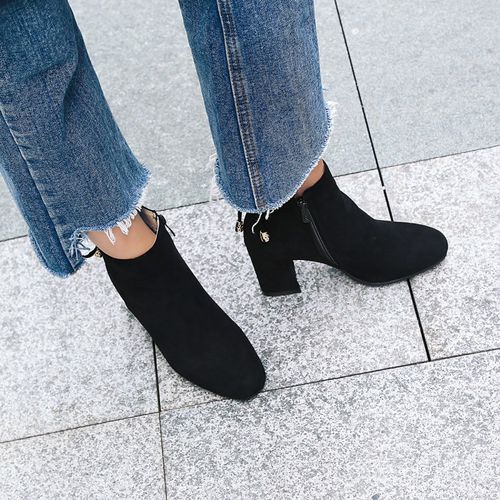 Women Zipper Chunky Heels Ankle Boots