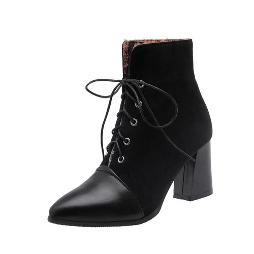 Women Pointed Toe Lace Up High Heels Short Boots