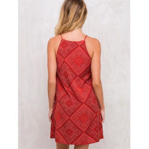 Fashion Totem Plaid Shoulder Lace-up Halter Pencil Hot Holiday Women's Dresses