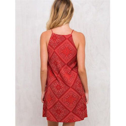 Fashion Totem Plaid Shoulder Lace-up Halter Pencil Hot Holiday Women's Dresses