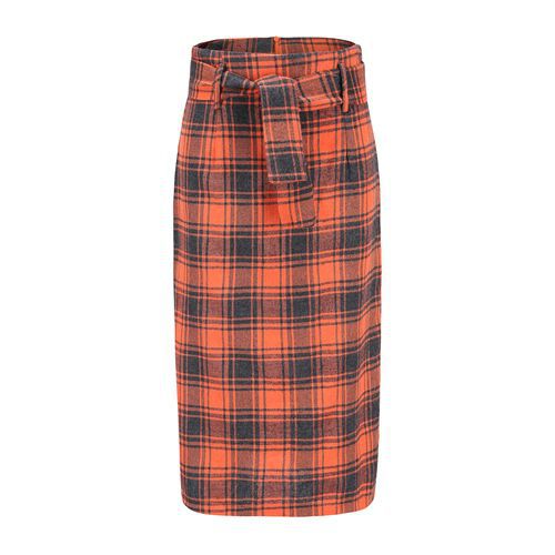 Plaid Mid Long All-matched Belt A-line Women Skirts