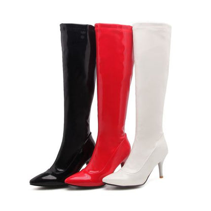 Women Pointed Toe Zip High Heel Tall Boots