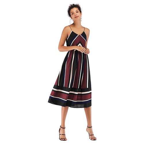 Striped Swing Skirt Irregular Chiffon Women Dresses