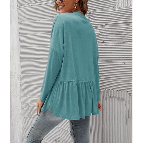 Women Mid-length Single-breasted Buttoned Long-sleeved Cardigan Irregular Hem Tops